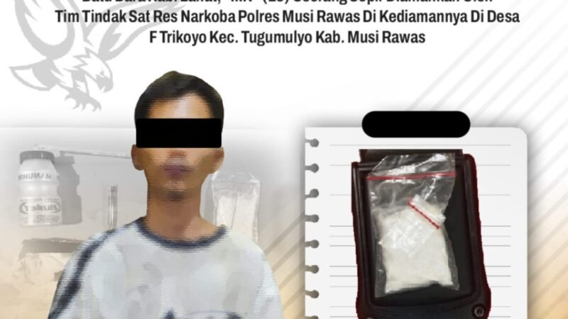 Satres Narkoba Polres Musi Rawas Kembali Tunjukkan Kinerja, BB ,10,75 Gram Bersama Pelaku Berhasil Ditangkap