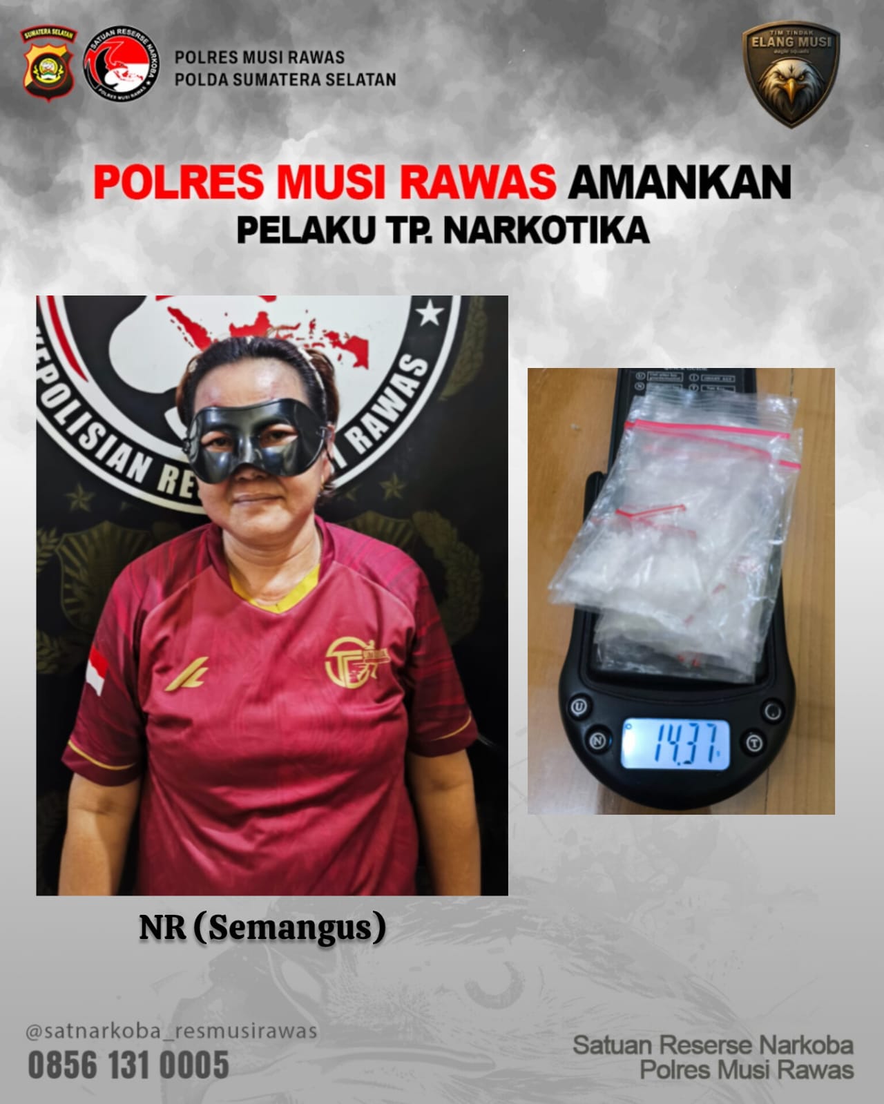 Tim Elang Musi Satres Narkoba Polres Musi Rawas dibackup Personel Polsek BTS Ulu Berhasil Menangkap Pelaku NR Ibu Rumah Tangga