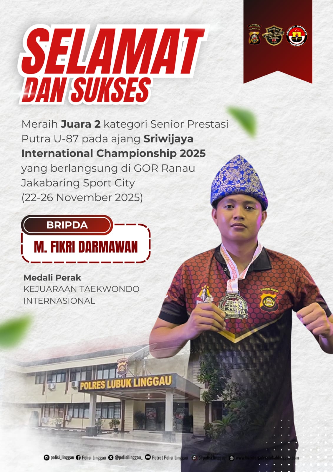 Anggota Polres Lubuk Linggau Kembali Torehkan Prestasi Membanggakan Meraih Juara II Kejuaraan Berskala Internasional 