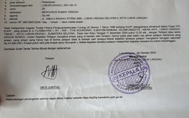 Kasus Dugaan Penipuan Arisan Rp40 Juta di Lubuklinggau Belum Jelas, Korban Desak Penetapan Tersangka