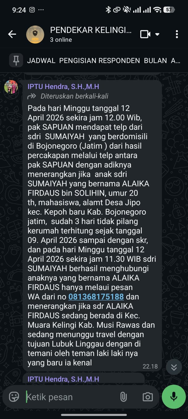 Polres Musi Rawas Sigap Temukan Pemuda Asal Bojonegoro, Kapolres Tegaskan Pelayanan Humanis
