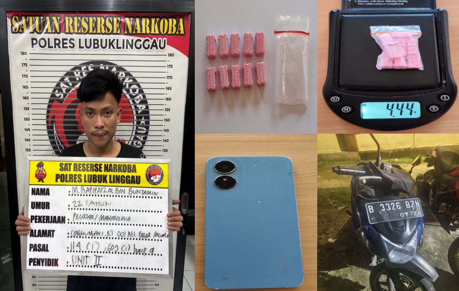 Komitmen Satresnarkoba Polres Lubuk Linggau Berantas Peredaran Gelap Narkotika , Tangkap Pemuda MR (22), warga Kelurahan Pasar Muara Beliti